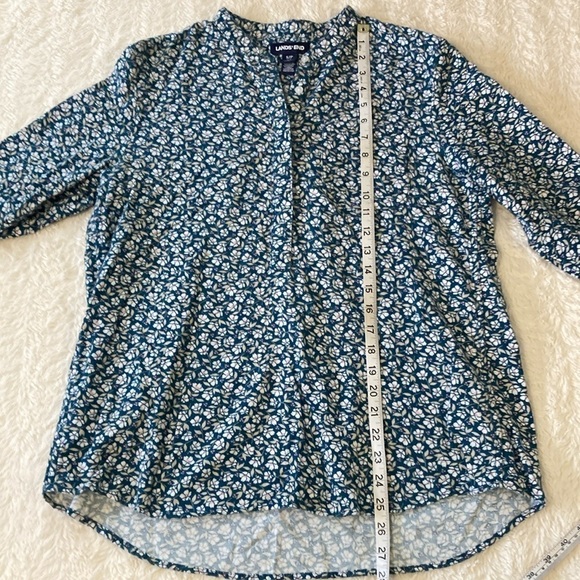 Lands’ End Cotton Flannel Teal Floral Tunic PETITE - Picture 4 of 6